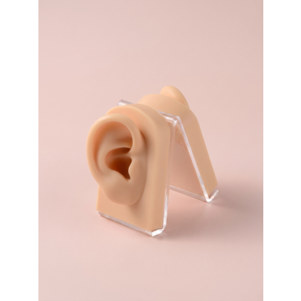 Wowbyme 3D silikónový model uší so stojanom na tréning piercingu (Farba Čierna)