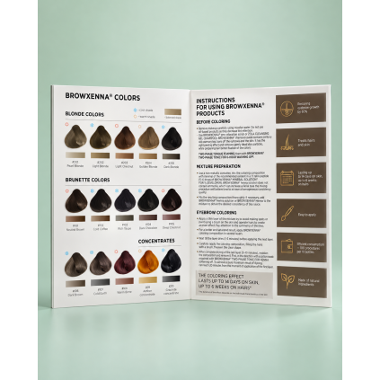 BrowXenna Colour Palette Chart – profesionálny vzorkovník odtieňov henny na obočie