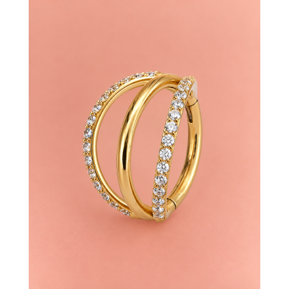 ADORA TRINITY Gold – titánový piercing clicker s trojitým dizajnom a zirkónmi